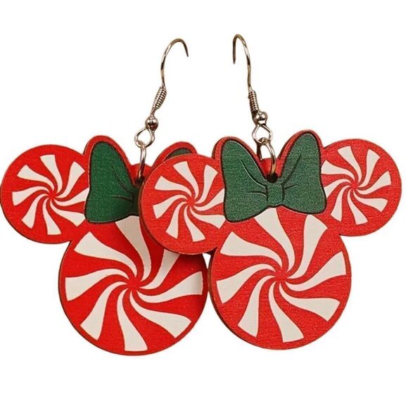 Minnie Mouse‎ Christmas wooden Earrings - Picture 1 of 1